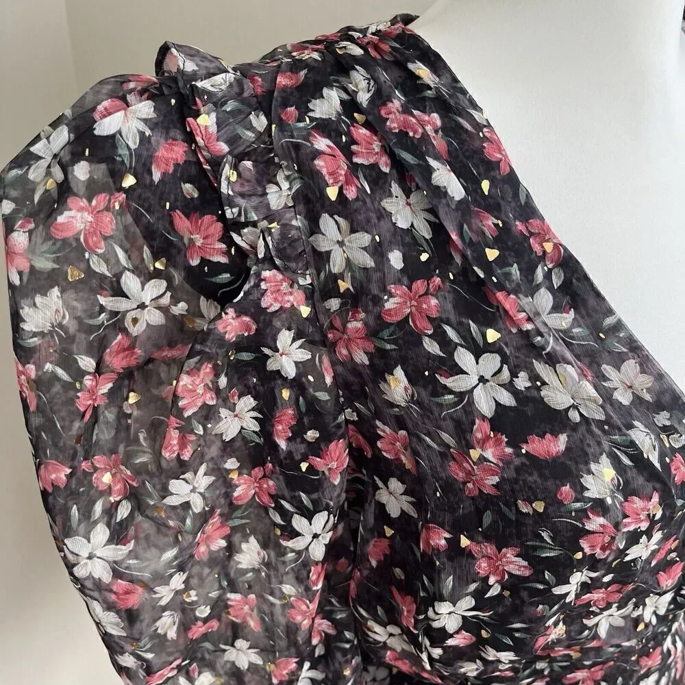 NWT ASTR Floral Top size Large Pink Gold Black glam blouse